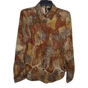 New Directions Petite Size PL Paisley ButtonDown Long‎ Sleeve Blouse